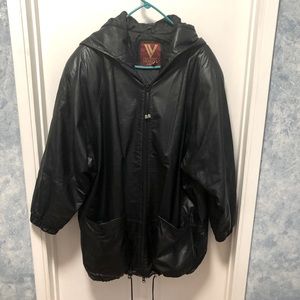 Venezia curate hooded leather coat zip up front w/ waist cinch 18-20
